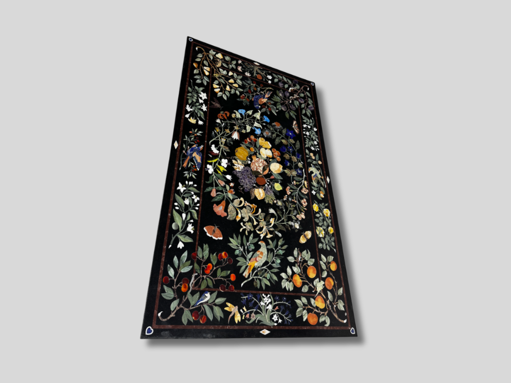 Black Marble Inlay Table Handmade Pietra Dura Gemstone Work Home Decor